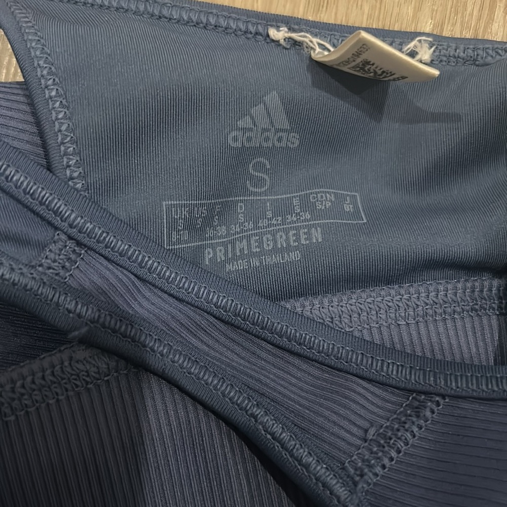 adidas Blue Ribbed High-Neck Sports Bra - Picture 4 of 4